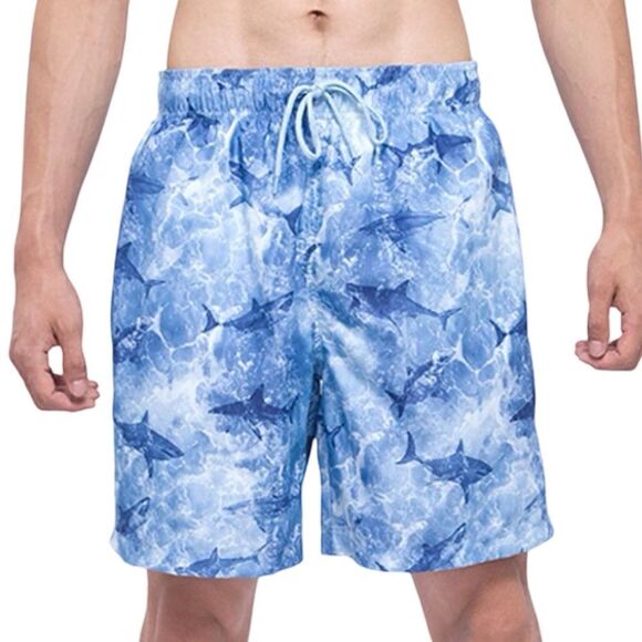 ROKKA ROLLA Quick Dry Mesh Lined Blue Shark Swim Trunks Size Small - Picture 1 of 14